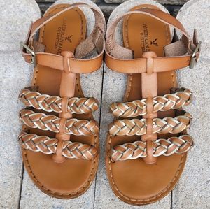 American Eagle Outfiter Sandal | Tan Leather Braided Strap for Women Siz…